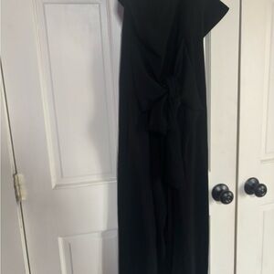 Elegant Black Women's Midi Dress with Front Tie